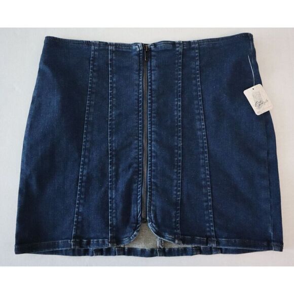 Free People OB1655382 Women's Sz 10 Deep Indigo Layla Zip Denim Mini Skirt - Picture 1 of 7